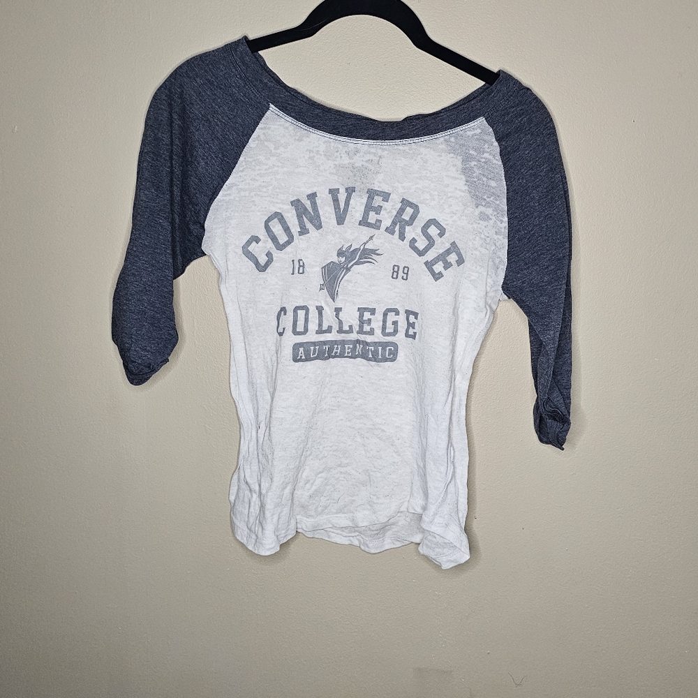 Converse College Valkyries Burn Out Gray And Whie Raglan Tee